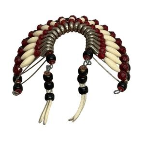 Beaded Cuff Bracelet Adjustable Tie Red Black White Faceted Boho Statement Beads